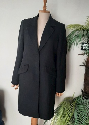 Siyah Uzun Kadın Klasik Ofis Kabanı