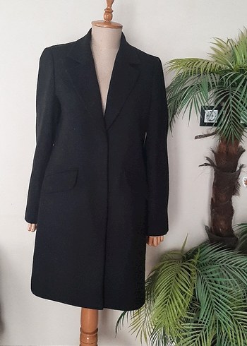 s Beden Siyah Uzun Kadın Klasik Ofis Kabanı