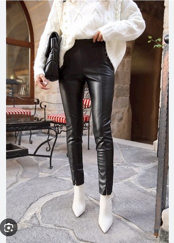 Zara Deri Görünümlü Kadın Skinny Pantolon