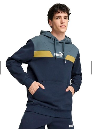 m Beden mavi Renk Mavi ve Gri Kapüşonlu Erkek Sweatshirt