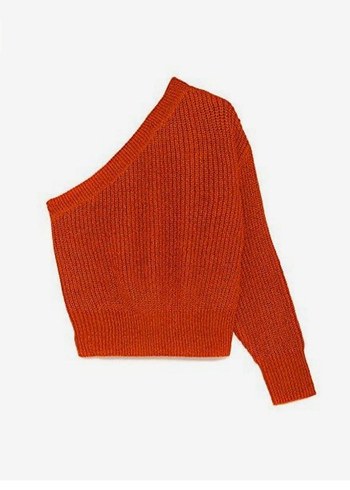 Zara Tek Omuzlu Turuncu Örgü Kadın Kazak
