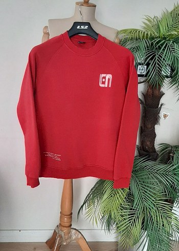 Lufian Kırmızı Erkek Sweatshirt, Rahat Kesim, Bisiklet Yaka