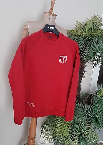 m Beden Kırmızı Erkek Sweatshirt, Rahat Kesim, Bisiklet Yaka