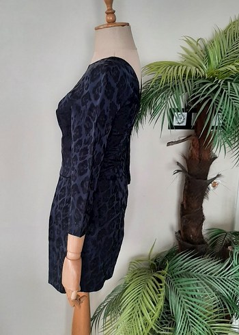 Koyu Lacivert Mini Yılan Desenli Kadın Elbise - Görsel 5