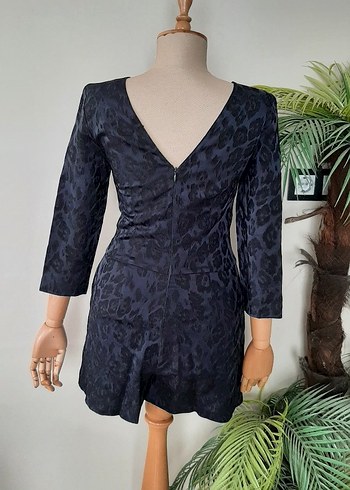 Koyu Lacivert Mini Yılan Desenli Kadın Elbise - Görsel 6