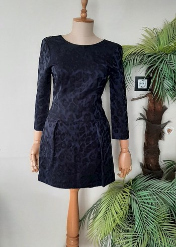 Zara Koyu Lacivert Mini Yılan Desenli Kadın Elbise