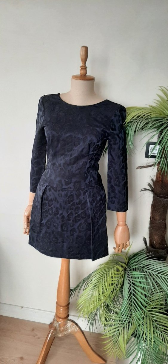 Koyu Lacivert Mini Yılan Desenli Kadın Elbise - Görsel 3