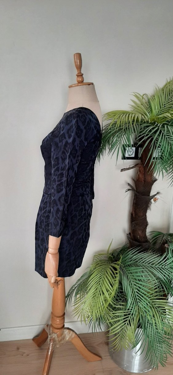 Koyu Lacivert Mini Yılan Desenli Kadın Elbise - Görsel 5