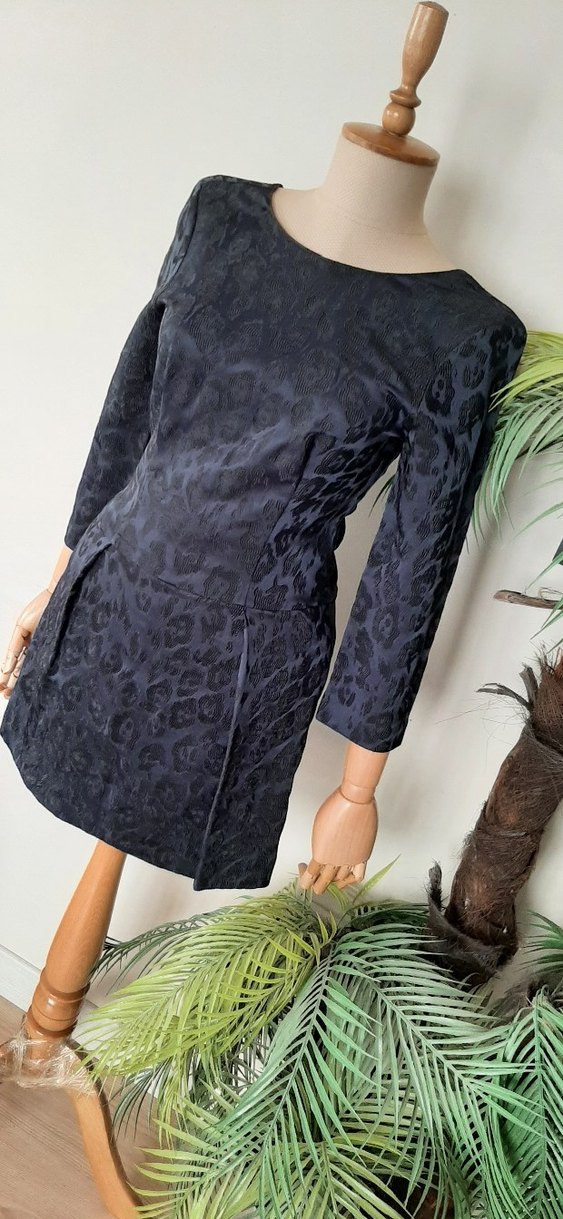 Koyu Lacivert Mini Yılan Desenli Kadın Elbise - Görsel 4