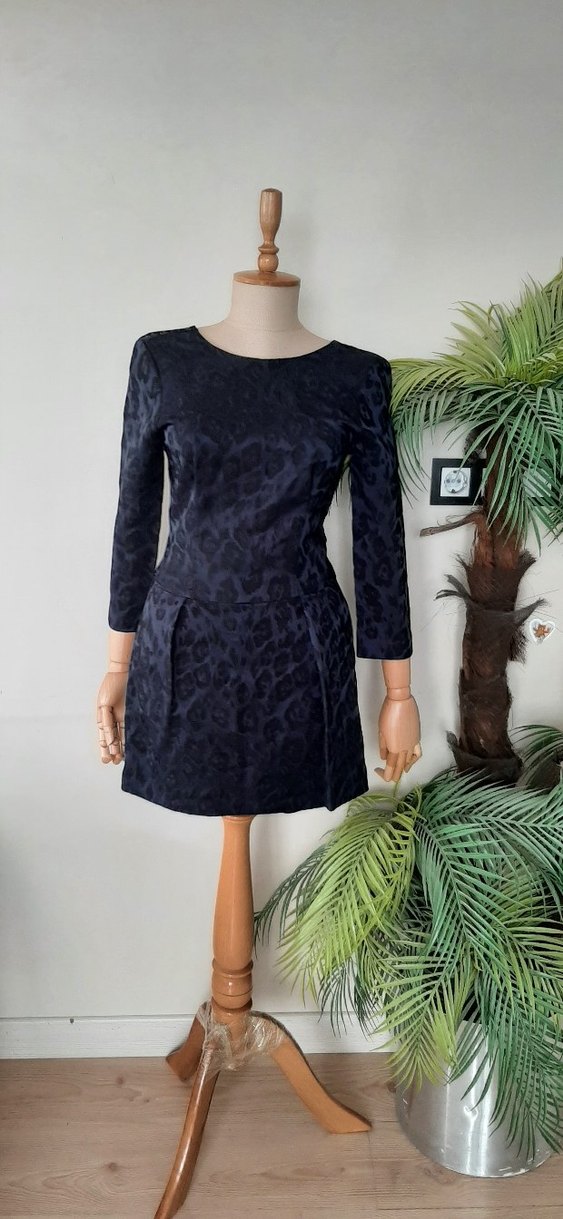 Koyu Lacivert Mini Yılan Desenli Kadın Elbise - Görsel 2