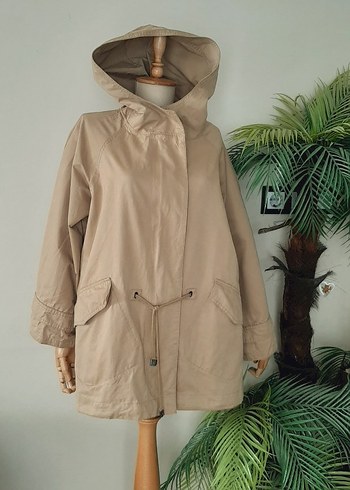 Zara Bej Midi Kapüşonlu trenckot