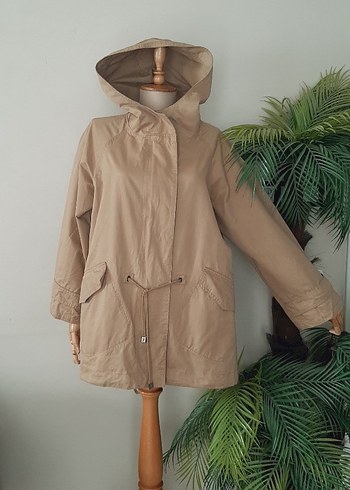 Bej Midi Kapüşonlu trenckot