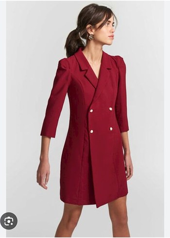 Bordo Mini Düğmeli Kadın Blazer Ceket