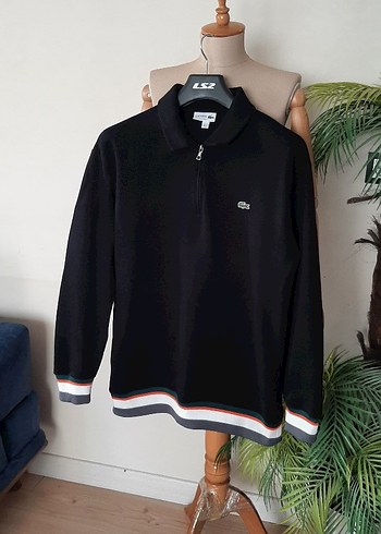 xl Beden Lacoste Siyah Fermuarlı Erkek Sweatshirt