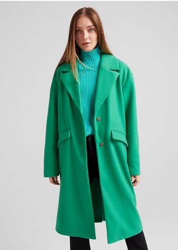 Bershka Yeşil Uzun Kadın Kaban