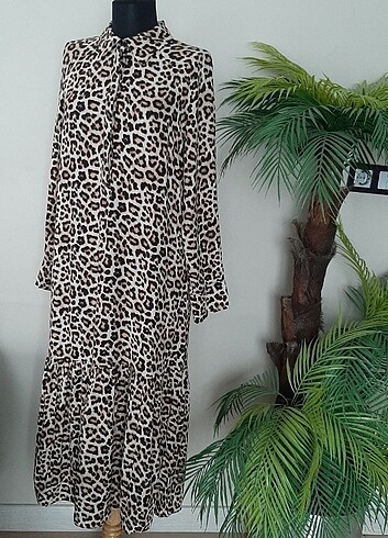 xs Beden H&m şık leopar rahat kesim elbise