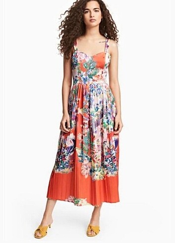 H&M H&m pliseli şık saten elbise 