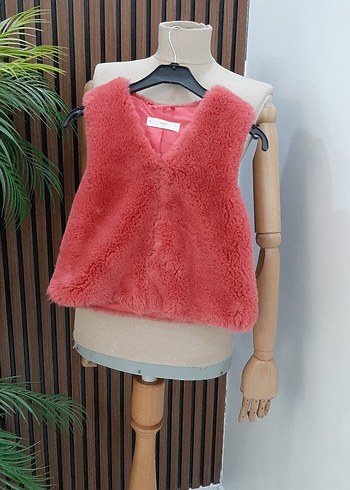 Kızlar için Pembe Peluş Yelek - Görsel 3