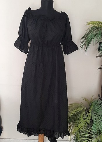 Siyah Puantiyeli Volanlı Uzun Straplez Elbise - Görsel 10