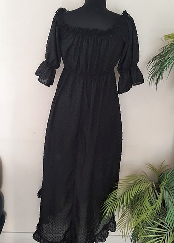 Siyah Puantiyeli Volanlı Uzun Straplez Elbise - Görsel 14