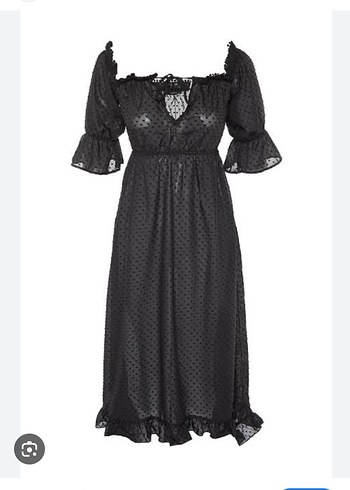 Siyah Puantiyeli Volanlı Uzun Straplez Elbise - Görsel 8