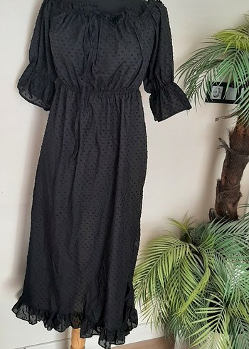 Siyah Puantiyeli Volanlı Uzun Straplez Elbise - Görsel 13