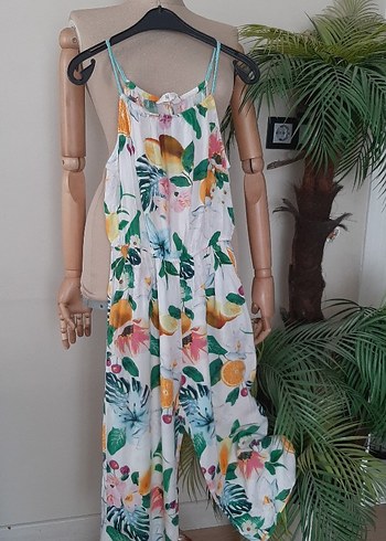 Çiçek Desenli Uzun Askılı Tulum