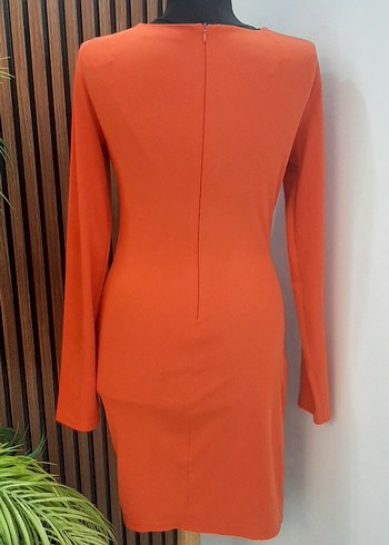 Kırmızı V Yaka Drapeli Midi Elbise - Görsel 10