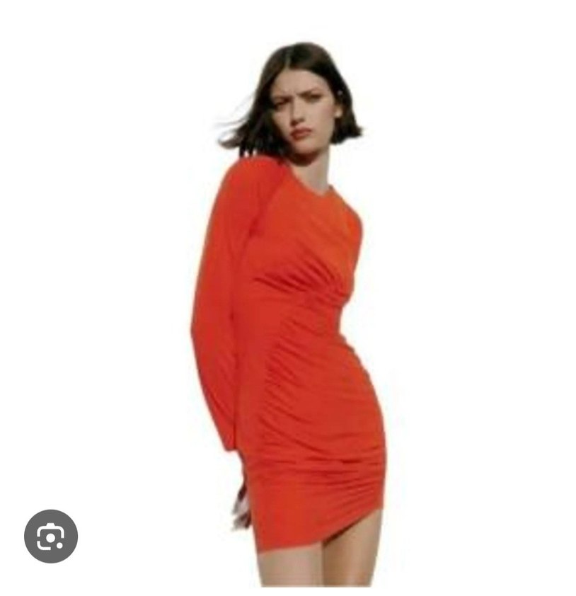 Kırmızı V Yaka Drapeli Midi Elbise - Görsel 3