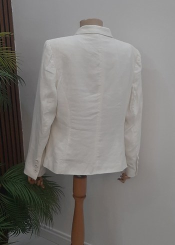 Düğmeli Beyaz Keten Kadın Blazer Ceket - Görsel 7