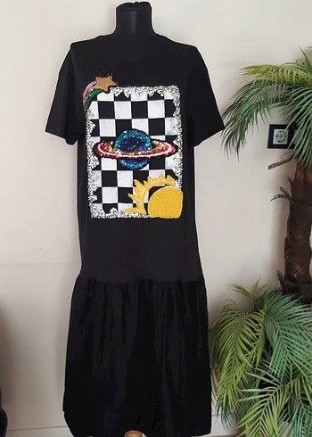 Siyah kisa Kollu Salaş Kadın Elbise