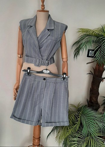 Trendyol & Milla Kemerli Gri Desenli Mini Takım