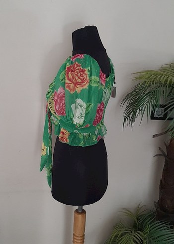 m Beden yeşil Renk Yeşil Bohem Kısa V Yaka Bluz