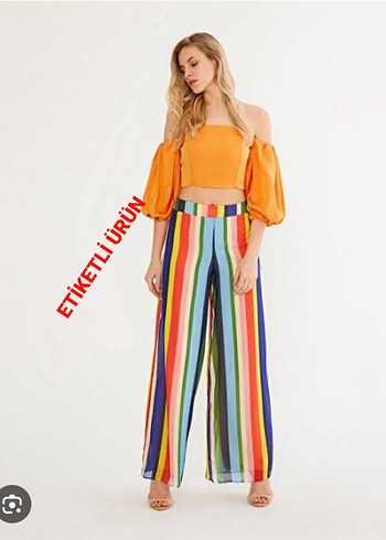 Renkli Piliseli Kadın Kumaş Pantolon