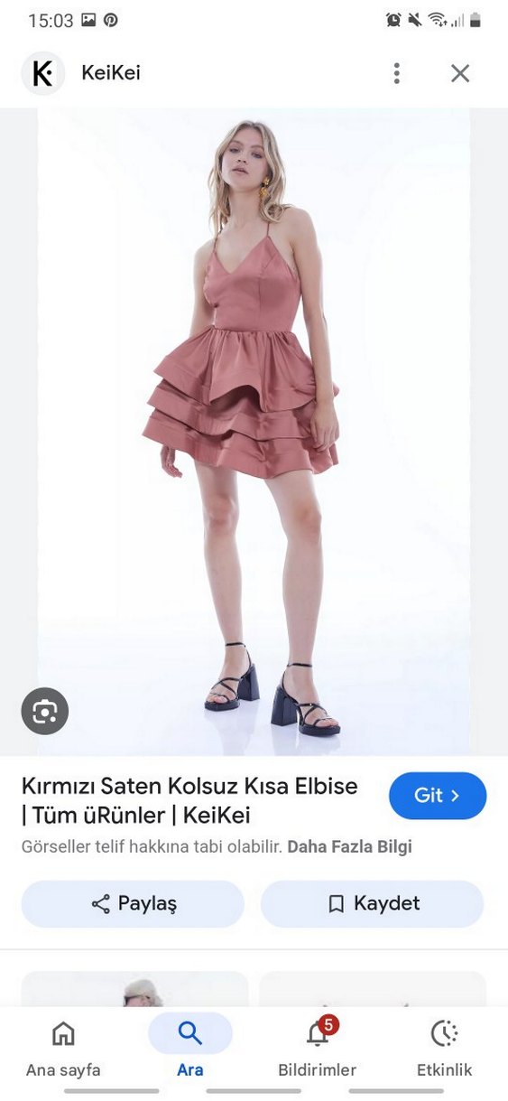 Pembe Mini V Yaka Fırfırlı Abiye Elbise - Görsel 3