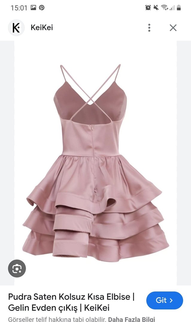 Pembe Mini V Yaka Fırfırlı Abiye Elbise - Görsel 2