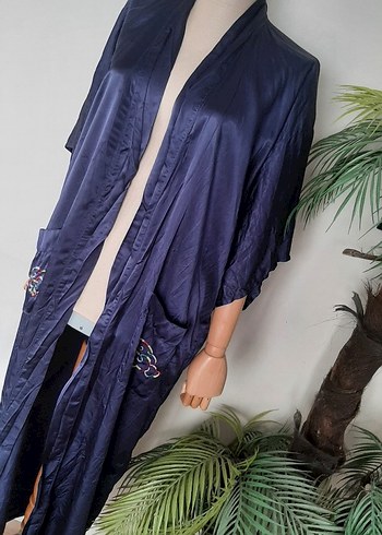 m Beden lacivert Renk Uzun Lacivert İpek Bohem Kadın Kimono