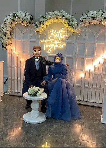 Uzun Kollu Mavi Bohem Uzun Abiye Elbise - Görsel 7