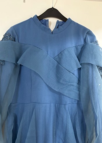 Uzun Kollu Mavi Bohem Uzun Abiye Elbise - Görsel 4