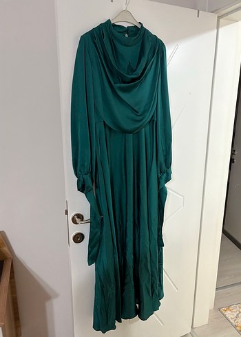 Yeşil Drapeli Uzun Kollu Uzun Elbise - Görsel 9