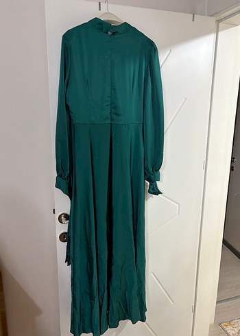 Yeşil Drapeli Uzun Kollu Uzun Elbise - Görsel 5