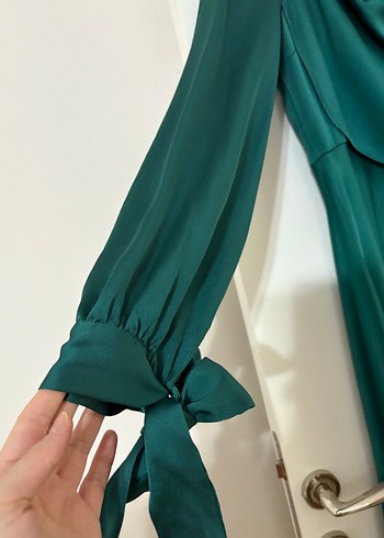 Yeşil Drapeli Uzun Kollu Uzun Elbise - Görsel 6