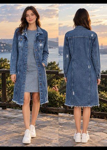 Diğer Mavi Denim Uzun Gomlek Ceket