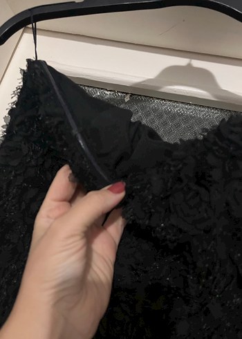 Abiye Siyah Straplez Fırfırlı Gotik Midi Abiye