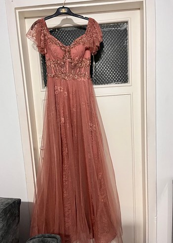 Dantel İşlemeli Pembe Uzun Bohem Gelinlik