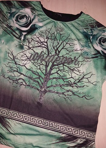 Yeşil Baskılı Kısa Kollu Kadın Tişört - Görsel 2