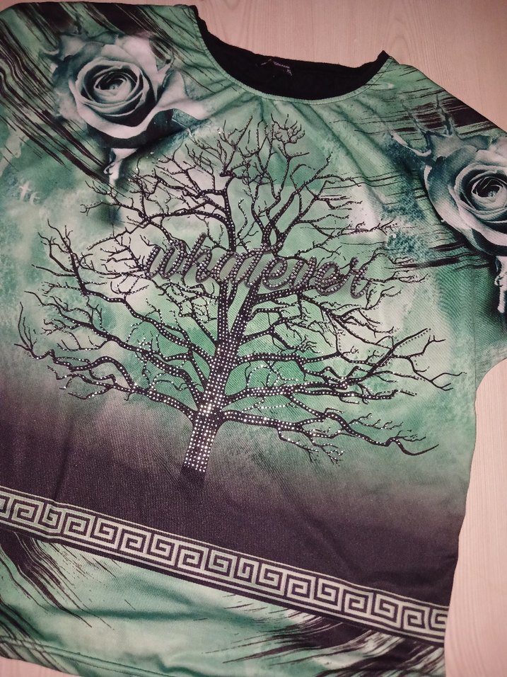 Yeşil Baskılı Kısa Kollu Kadın Tişört - Görsel 2