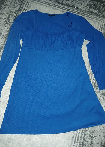 Uzun Kollu Lacivert Midi Elbise - Görsel 2