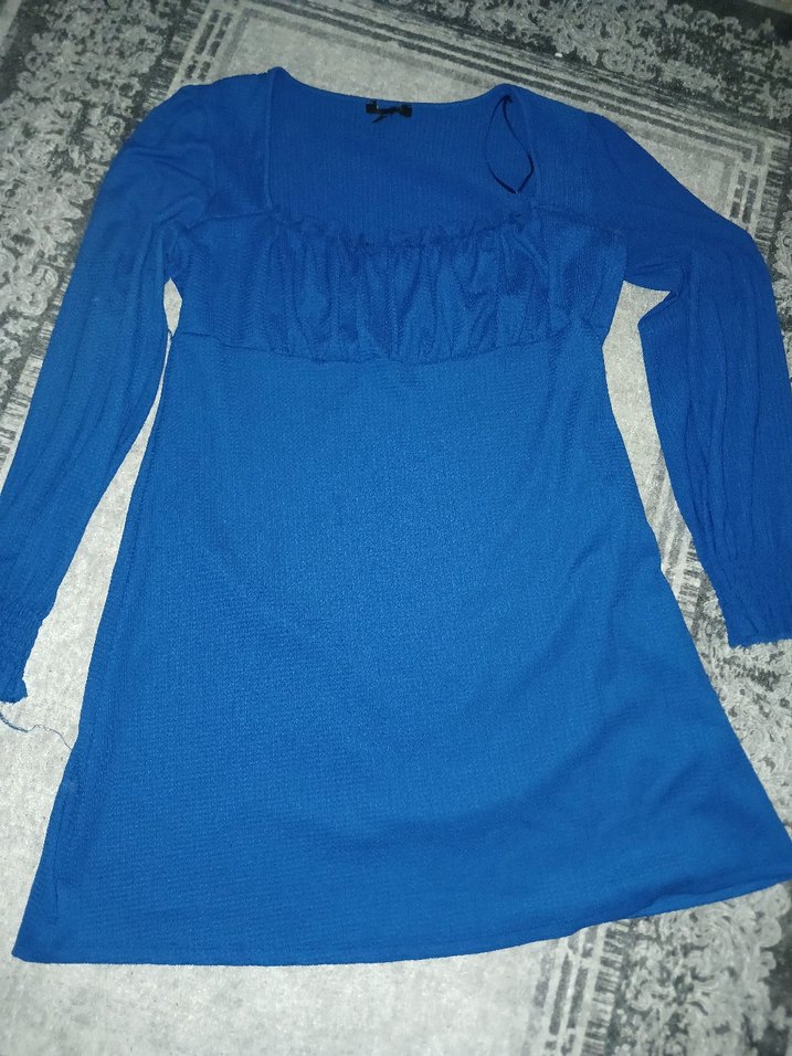 Uzun Kollu Lacivert Midi Elbise - Görsel 2