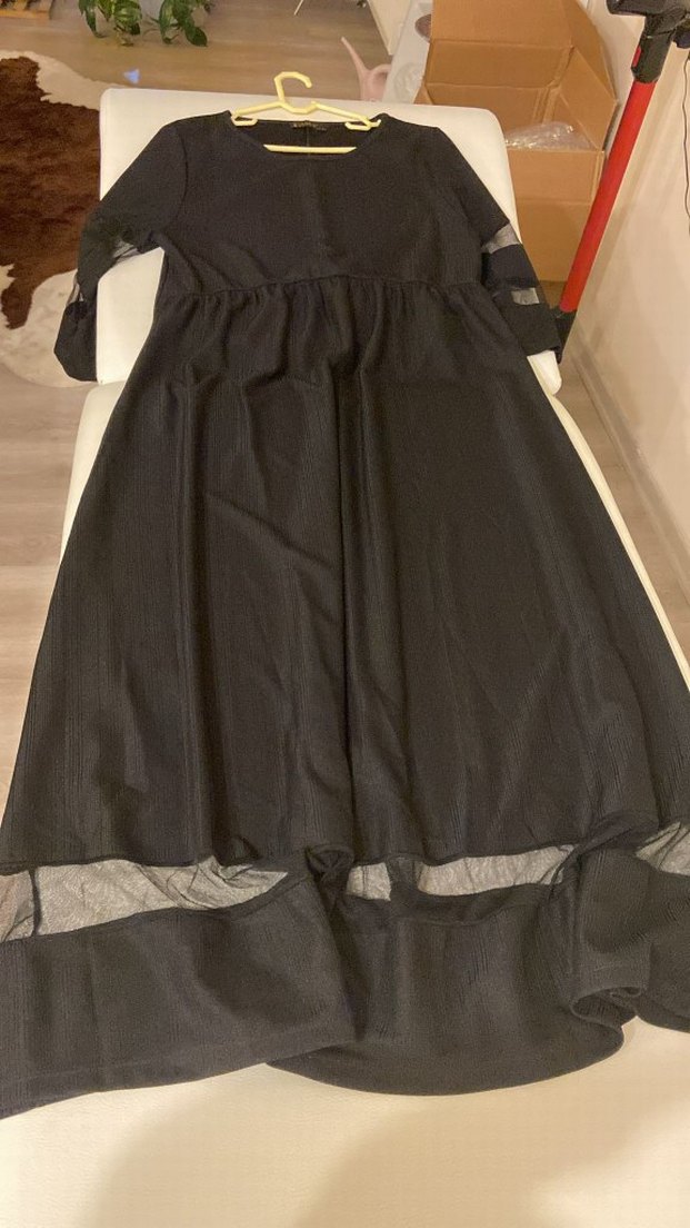 Drapeli Siyah Uzun Kollu Uzun Elbise - Görsel 2